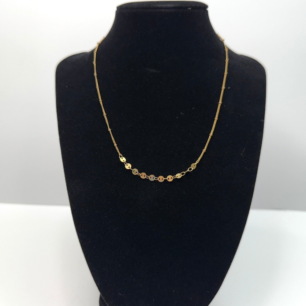 Gold Tone Disc Layered Necklace Delicate Dainty Accent Chain Fashion Jewelry 8in